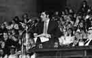 View: s40792 High Storrs School Speech Day, City Hall showing guest speaker Jimmy Reid, trade union activist