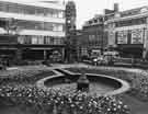 View: s41337 Balm Green Fountain, Barkers Pool Gardens showing (left) Nationwide Building Society and (right) the Gaumont Cinema