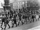 View: s41425 St. George's Day Parade in Barkers Pool showing (background r. to l.) Smith, Widdowson and Eadem, builders and ironmongers, No.8 Cambridge Street; A.Seaman and Sons, photographers (No.6) and the Albert public house (Nos.2-4)