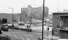 View: s41849 Pond Street Bus Station from Sheaf Street and the junction of Pond Hill showing (left) the rear of Sheaf Valley swimming baths and (centre back) Sheffield Hallam University