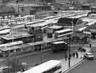 View: s41873 Pond Street bus station showing Sheaf Valley swimming baths (top centre) and Sheffield Midland railway station (top right)