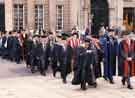 View: s42311 Procession on Church Street to Sheffield Cathedral by academics and staff for the installation of Sir Bryan Nicholson and Sir John Stoddart as Chancellor and Vice-Chancellor respectively of Sheffield Hallam University