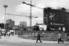 View: s42646 Construction of Orchard Square Shopping Centre showing Leopold Street (left) and Fargate and the Goodwin Fountain (centre)