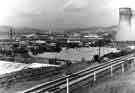 View: s43186 View of Neepsend looking south west from the railway showing Neepsend Gas Works and cooling towers (right)