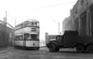 View: s43564 Tram No.536 leaving Tinsley Tram Depot, Sheffield Road to be broken up for scrap at T.W. Ward Ltd.,Tinsley 