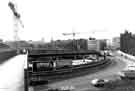 View: s43610 View from Sheaf Street showing (right) Commercial Street and (left) the construction of Ponds Forge Sports Centre