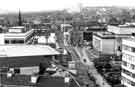 View: s44011 View from Town Hall over (centre) Barkers Pool and Division Street showing (top centre) Royal Hallamshire Hospital, (left) Cole Brothers, department store and (right) City Hall