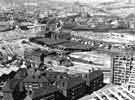 View: s44016 View from Hyde Park Flats looking over (centre) the Canal Basin towards Neepsend showing (top left) Castle Market and (foreground) Broad Street and Bard Street Flats