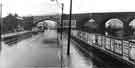 View: s44116 Norfolk Midland Railway bridge (foreground) and Norfolk Bridge (back), Leveson Street. View of the upstream elevation from Attercliffe Road