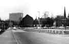 View: s44143 Broomspring Lane looking towards the junction with Upper Hanover Street showing (back left) construction of the Royal Hallamshire Hospital