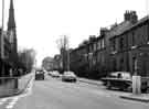 View: s44172 Junction of (left) Broomspring Lane and (centre) Upper Hanover Street showing (right) St. Andrews Presbyterian (latterly United Reform Church)