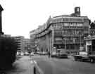 View: s44184 Junction of (foreground) Broomhall Street and (centre) Hanover Way showing (back) Viners Ltd., electro plate manufacturers and (right) Broomhall Sale Room, used furniture dealers