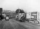 View: s44238 YEB road works on Woodseats Road showing Sheffield and Ecclesall Co-operative Society Supermarket at the junction of Barmouth Road and Abbeydale Road