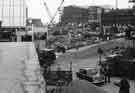 View: s44302 Construction of Arundel Gate at junction with Norfolk Street showing (top centre) the Lyceum Theatre