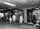 View: s44380 Shop window displays in the Castle Square subway for Peter Robinson Ltd., fashion department store, Nos. 51 - 57 High Street