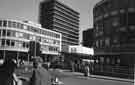 View: s44569 Furnival Gate from (foreground) The Moor showing (back centre) Redvers House and (centre) Allied House