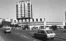 View: s44672 Charter Square and the Grosvenor House Hotel showing The Cineplex cinema and Yorkshire Television news studio under the hotel