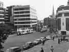 View: s44693 Barkers Pool from Cole Brothers looking towards Town Hall Square showing (left) New Oxford House and (right) the Gaumont Cinema