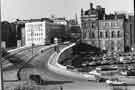 View: s44810 Commercial Street from Park Square roundabout showing (left) Barclays Bank, (top right) Gas Company Offices and (bottom right) car park off Shude Hill