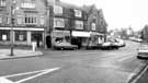 View: t06777 Shops on Chesterfield Road at junction with Abbey Lane (right), Meadowhead showing (left to right) Trustee Savings Bank (No.1 Abbey Lane); P. C. Hibberd (inc. Abbey Lane Post Office), newsagent and confectioners and Woods Markets