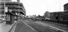 View: t06843 Eyre Street looking towards Furnival Square roundabout and underpass showing (left) NCP multi storey car park and (right) T. C. Vere Ltd, St. Christopher House, basket manufacturers