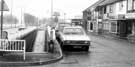 View: t06854 Shops at Meadowhead, Norton showing Meadowhead fruit shop (right) and Mitchells wine merchants; Mobil petrol station (centre) and the subway under Meadowhead (left)