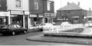 View: t06855 Shops at Meadowhead, Norton showing (l.to r.) Goodman Sparks, dry cleaners and launderette; Blue Peacock Salon, hairdressers; Crann's, fruiterer and fish and poultry; Rice Bowl, chinese take away and Vantage Chemist