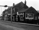 View: t06898 London Road at Heeley Bottom showing (right to left) Brad's kiosk, newsagents and Matthews (Furnishers) Ltd, house furniture dealers (Nos.491-497) 