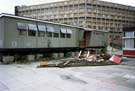 View: t06919 Mobile classrooms at Park Hill Primary School, Duke Street with Park Hill flats behind