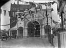 View: t07786 Visit of Queen Victoria to open the Town Hall, 21st May 1897. Decorative arch on Pinstone Street.