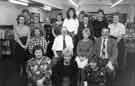 View: t08238 Retirement of Brian Sexton (2nd left seated), Bibliographical Services department, Central Library, Surrey Street