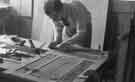 View: t08263 Students working on a panelled back for a cabinet bookcase from the Handicraft department, Sheffield Teacher Training College, Collegiate Crescent