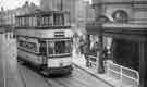 View: t08573 Tram No.174 at St. Paul's Gardens (latterly the Peace Gardens) tram stop, Pinstone Street