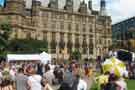 View: t09144 Tour de Yorkshire cycling race celebrations in the Peace Gardens showing (back) Town Hall