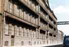 View: t09459 Steel balconies and (right) pipe bridge, Sheffield Forgemasters, River Don Works, Brightside Lane