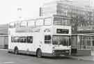 View: t11169 South Yorkshire Transport. Bus No. 1885 in Pond Street Bus Station showing (back) Sheffield Polytechnic