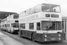 View: t11382 Chesterfield Transport. Bus No. 147 in Pond Street Bus Station advertising Chesterfield Transport Centenary, 1882 - 1982