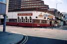 View: u08113 The Moorfoot Tavern public house (formerly the Whetstone public house),  No.10 Cumberland Street at the junction of South Lane showing (back) Manpower Services Commission offices