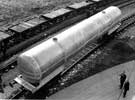 View: u09063 Aluminium tank and 25 ton axleload bogie designed for oil, powder and fertilizer bulk transportation and manufactured jointly by Alcan Industries Ltd. and English Steel Corporation Ltd., c. 1965