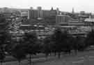 View: u10230 Elevated view of Sheffield Polytechnic with the Sheffield Midland railway station (foreground) and Ponds Forge Bus Station (right) as viewed from Shrewsbury Road