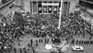 View: u10278 View from Cole Brothers of a [?NUPE trade union] demonstration outside the City Hall, Barkers Pool