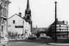 View: u10518 Junction of London Road (left) and Abbeydale Road (right) showing Brunswick Trinity Methodist Church (formerly known as Trinity Wesleyan Methodist Church); Royal Hotel (right) and Highfield Library (left) 