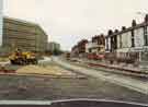 View: u10969 Construction of Supertram tracks on Infirmary Road showing (left) Kelvin Flats and (right) Colonnade Insurance