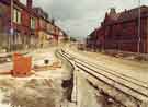 View: u10973 Construction of Supertram tracks on Infirmary Road showing (right) The Wellington (latterly the Cask and Cutler), No.1 Henry Street