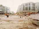 View: u10998 Construction of Supertram stop on Castle Square showing (centre) Arundel Gate and (right) High Street and House of Fraser