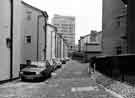 View: u11136 Rear of (left) Townhead Street flats and (right) Hawley Street flats showing (centre) St. James House