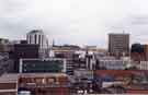 View: v04760 View from Atkinson's car park of the Moor (right) and Charter Row (left) showing the Grosvenor House Hotel (top left) and Redvers House (top right)