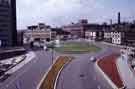 View: w02147 Sheaf Street and Sheaf Square roundabout showing (left) Autoways (1931) Ltd., automobile engineers, (centre) Arthur Davy and Sons Ltd., provision merchants and (right) the Howard Hotel 