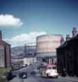 View of (centre) Hillfoot Bridge from Wood Street showing Neepsend Gasworks and the Farfield Inn, No.376 Neepsend Lane 