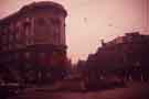 View: w02689 Roundabout at the junction of (foreground) Leopold Street, (left) West Street and (centre) Pinfold Street showing (left) Martins Bank Ltd.